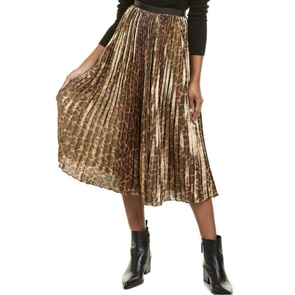 J. Crew Paulina Womens Elegant Leopard Foil Pleat Midi Skirt Size: 14